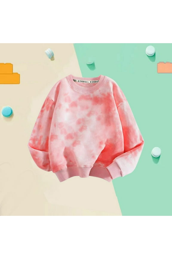Kids Girls Sweatshirts, Crew Neck Long Sleeve Cotton Tie Dye Pullover Tops Pink Size 3-4 T