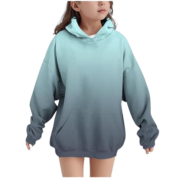 Cethrio Kids Girls Sweatshirts, Gradient Print Loose Fit Thermal Pullover Girls Hoodies Gray Size 6