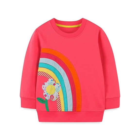 Cethrio Kids Girls Sweatshirts, Printed Casual Long Sleeve Pullover Tops Red Size 7 T