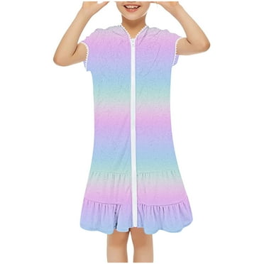 Cethrio Toddler Girls Swimsuit Coverups, Quick Dry Short Sleeve Zipper Swim Cover Up Multicolor Size 1-8 T