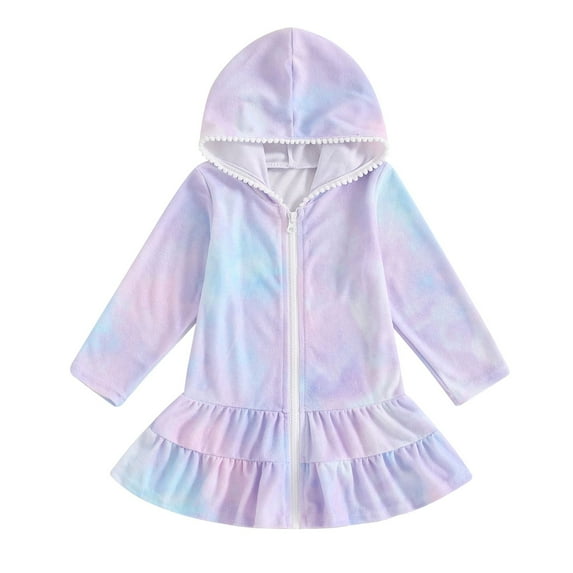 Cethrio Toddler Girls Swimsuit Coverups, Summer Quick Dry Long Sleeve Swim Cover Up Purple Size 4 T