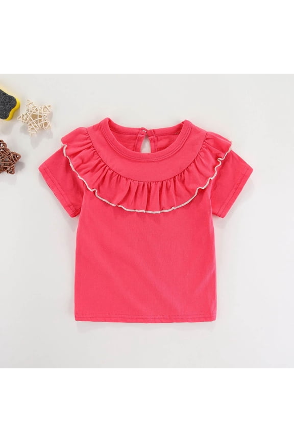 Kids Girls T-Shirts 2025, Casual Gifts Ruffle Summer Short Sleeve Tops Watermelon Red Size 4-5 T