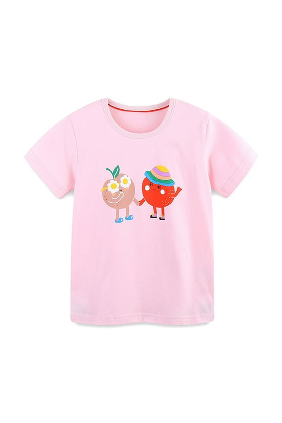 Kids Girls T Shirts Size 7-8 T, Summer Short Sleeve Cotton Graphic Tees Tops Pink