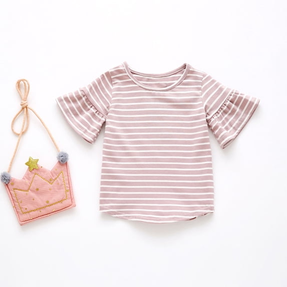 Cethrio Kids Girls T-Shirts, Soft Summer Stripe Cotton Short Sleeve Tops Pink Size 2-3 T