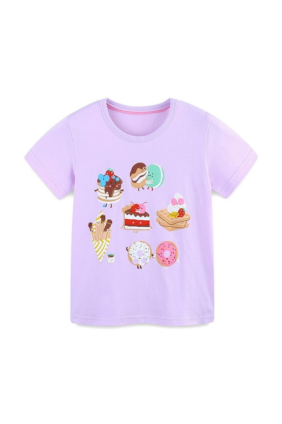 Kids Girls T Shirts, Summer Cotton Short Sleeve Graphic Tees Tops Purple Size 7 T