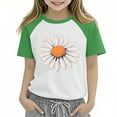 thumbnail image 1 of Cethrio Kids Girls T-shirts, Crewneck Casual Summer Short Sleeve Graphic Tees Green Size 6, 1 of 4