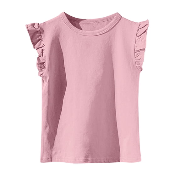 Cethrio Kids Girls T-shirts with Flutter, Casual Summer Cotton Crewneck Short Sleeve Tops Pink Size 4-5T