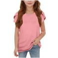 thumbnail image 1 of Cethrio Kids Girls T-shirts with Ruffle, Summer Crewneck Casual Relaxed Fit Short Sleeve Tops Pink Size 5-6T, 1 of 6