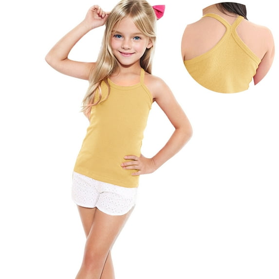 Cethrio Kids Girls Tank Tops, Cotton Sleeveless Athletic Casual Summer Shirts Yellow Size 12-13 T