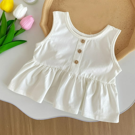 Cethrio Kids Girls Tank Tops, Crew Neck Cotton Soft Sleeveless Summer Clothes White Size 1T