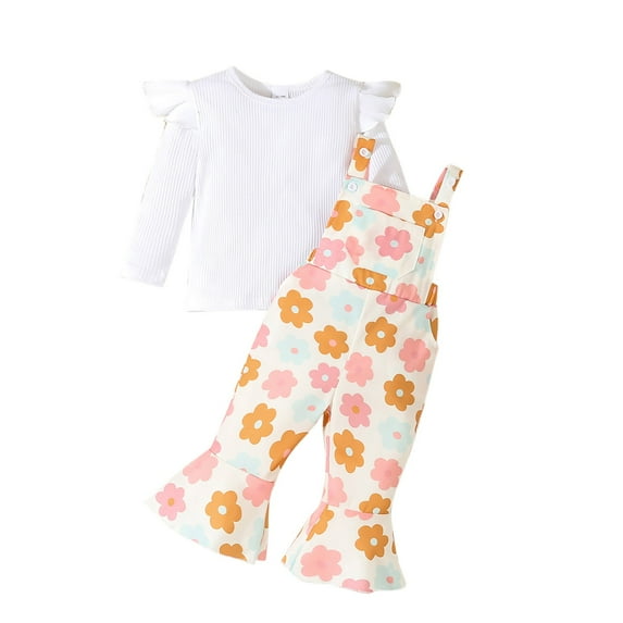 Cethrio Toddler Girls Tops and Jumpsuits Set, 2-Piece Cotton Printed Fall Outfit Sets White Size 18-24 Months