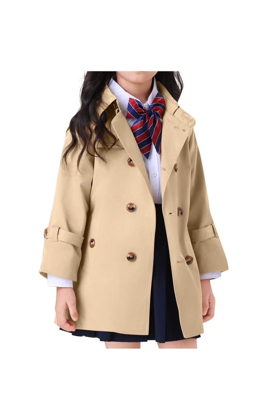 Kids Girls Trench Coats, Casual Lapel Collar Cotton Long Sleeve School Uniform Jackets Khaki Size 2-3T