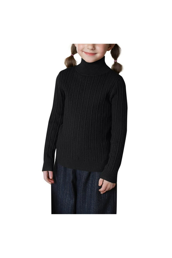 Kids Girls Turtleneck Sweaters, Stretchy Long Sleeve Slim Fit Thermal Knitting Cotton Tops Black Size 1-2 T