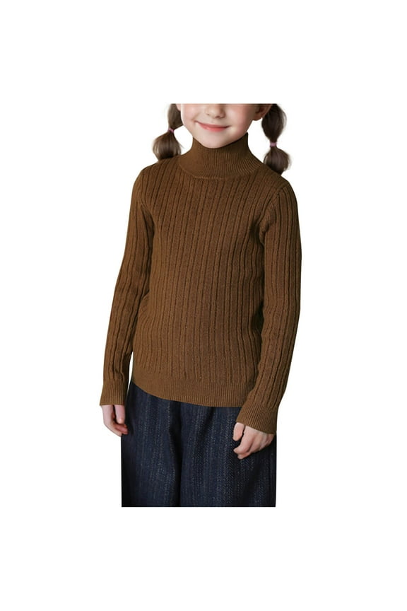 Kids Girls Turtleneck Sweaters, Stretchy Thermal Slim Fit Long Sleeve Knitting Cotton Tops Coffee Size 1-2 T