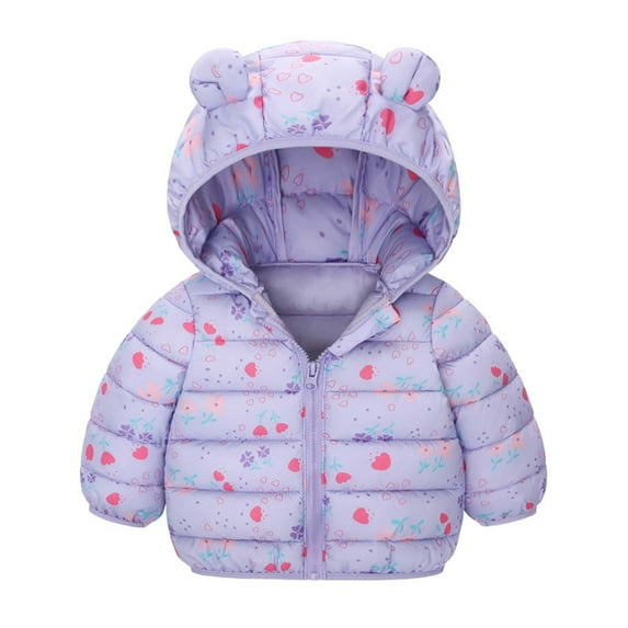 Cethrio Kids Girls Winter Coats, Printed Thermal Zip up Lightweight Puffer Jackets Purple Size 3-4 T