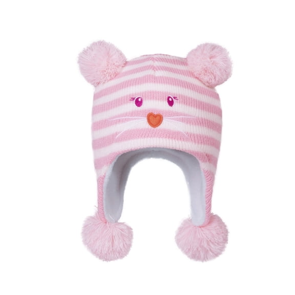 Cethrio Kids Girls Winter Hats, Knit Ear Flap Scretch Warm Kids Beanies Pink Size 2-3 T