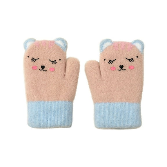 Cethrio Kids Girls Winter Mittens, Cute Cotton Thermal Fingerless Kids Gloves Light Blue Size 3-5T
