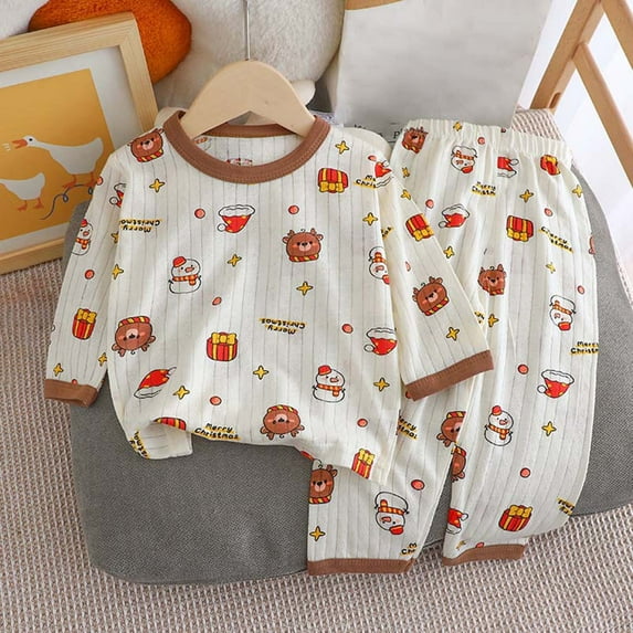 Wavsuf Toddler Kids Kid Girls Boys' Casual Long Sleeve Casual Loungewear Thin Home Clothing Two Piece Set Brown Size 3-4 Years