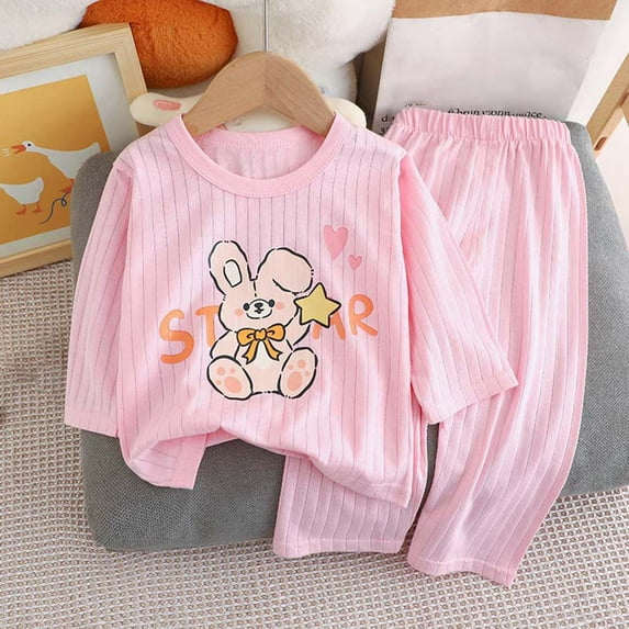 Wavsuf Toddler Kids Kid Girls Boys' Casual Long Sleeve Casual Loungewear Thin Home Clothing Two Piece Set Pink Size 5-6 Years