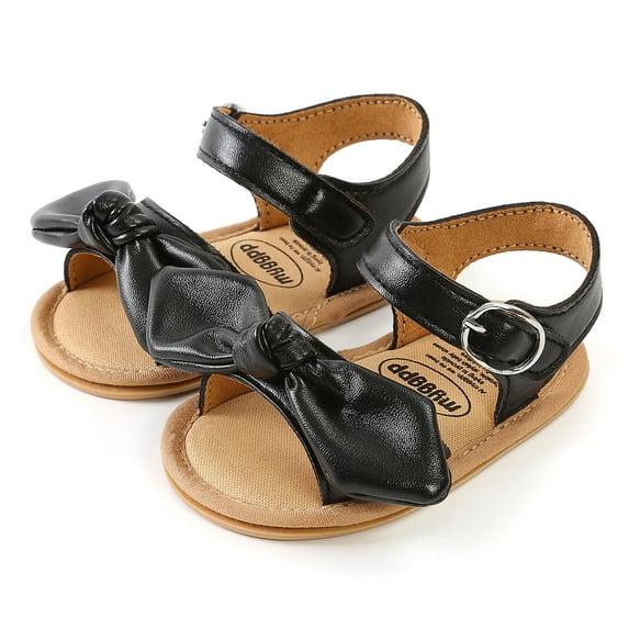 Cethrio Toddler Sandals Girls Cute Bow Anti-slip Soft Bottom Casual Black Sandals Size 6-12 Months