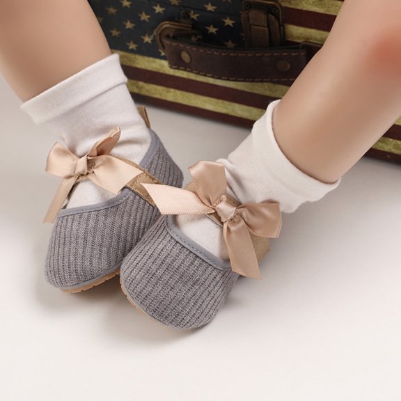 Wavsuf Toddler Shoes for Girls Winter Bow Soft Bottom Casual Gray Princess Shoes Size 11