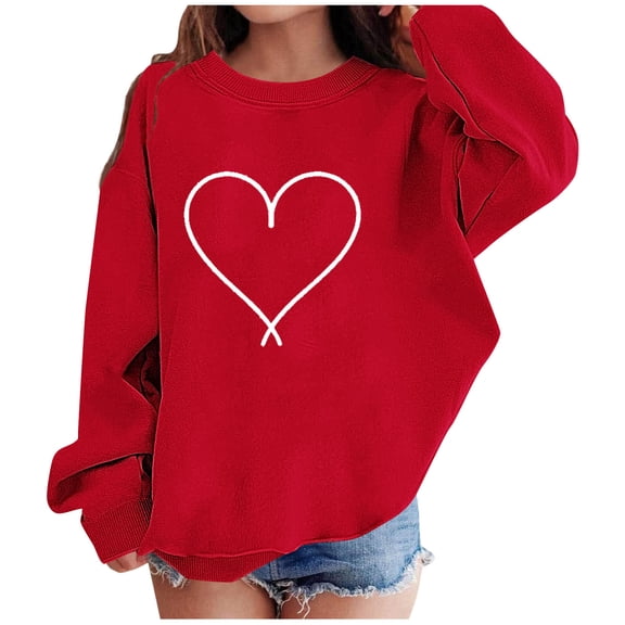 Cethrio Valentine's Day Sweatshirts for Girl, Party Pullover Casual Loose Fit Long Sleeve Tops Red Size 12-13 T