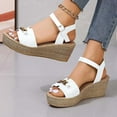 thumbnail image 1 of Cethrio Wedge Sandals for Women 2025, Summer Ankle Strap Open Toe Holiday Womens Footwear White Size 8.5, 1 of 7