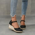 thumbnail image 1 of Cethrio Wedge Sandals for Women Solid Casual Summer Espadrilles Closed Toe Black Sandals Shoes Size 39, 1 of 9