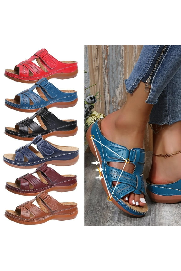 Wedge Sandals for Women- 2025 Wide Width Slides Sandal Wedge Red Dressy Sandals/ Slides Size 9.5