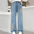 thumbnail image 1 of Cethrio Wide Leg Jeans for Girls, Elastic Waist Casual Loose Denim Pants Blue Size 9-10 T, 1 of 2