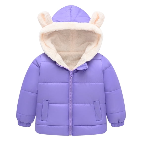 Cethrio Winter Coats for Girls, Thickened Warm Full Zip Solid Color Coats Outerwear Purple Size 7-8 T