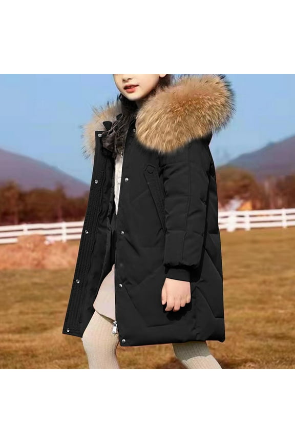 Winter Coats for Girls, Warm Windprrof Cotton Mid Length Girls Jackets Black Size 13-14 T