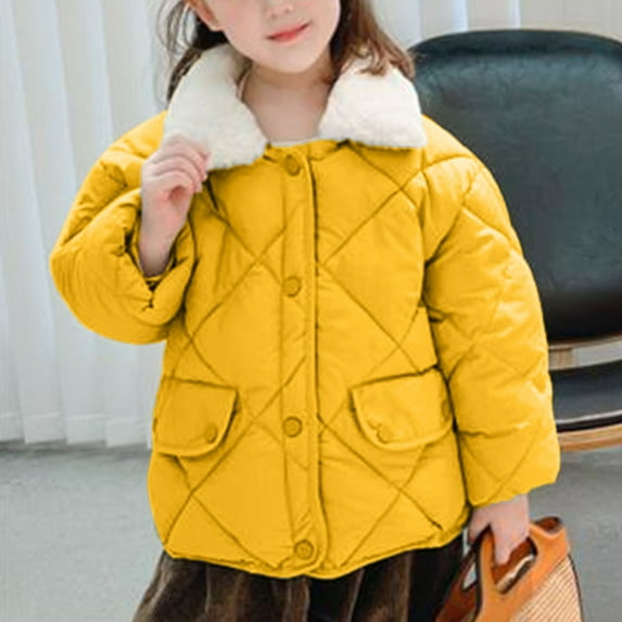 Piuwrlz Winter Long Sleeve Coat for Little Girls Jacket Tops Cotton Shirt Stand-Up Collar Sweaterjacket Yellow Size 4Y