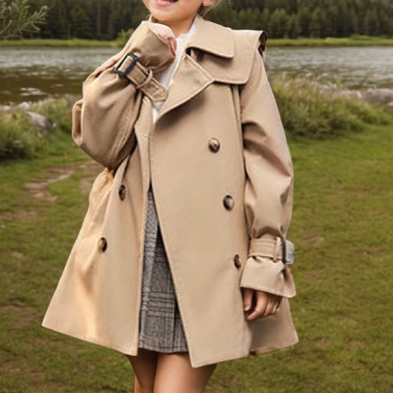Piuwrlz Winter Long Sleeve Jacket Children Girls Coat Solid Color Tops Sweaterjacket Khaki Size 9 Years