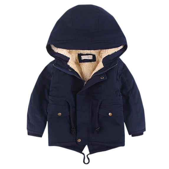 Piuwrlz Winter Toddler Jacket for Kids Boys Girls Long Sleeve Outerwear Coats Plush Cotton Hooded Windbreaker Navy Size 3-4 Years