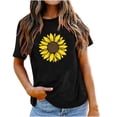 thumbnail image 1 of Cethrio Women Shirts- Fashion Round Neck Short Sleeve Sunflower Print Blouse Tops Black, 1 of 7