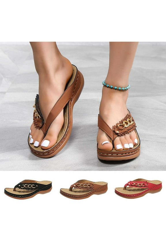 Women's Comfort Flatform Sandals- Beach Slides Sandal Footbed Platform Wedge Flip Flop Thong 2025 Wide Width Brown Dressy Sandals/ Slides Size 7.5
