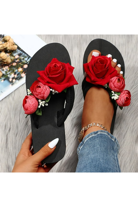 Women's Comfort Flatform Sandals- 2025 Wide Width Slides Sandal Platform Flip Flop Thong Black Dressy Sandals/ Slides Size 6.5