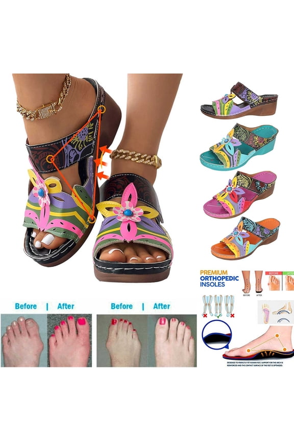 Women's Comfort Flatform Sandals- 2025 Wide Width Footbed Platform Wedge Ethnic Black Dressy Sandals/ Slides Size 6.5