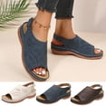 thumbnail image 1 of Cethrio Women's Footbed Thong Sandals- Wide Width on Clearance Roman Open Toe Fish Mouth Classical Hollow Wedge Beige Dressy Sandals/ Slides Size 6.5, 1 of 1