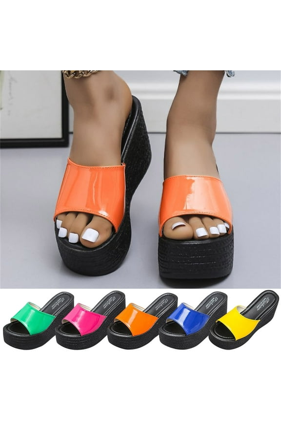 Women's Platform Footbed Sandals- Beach Platform Wedge Platform 2025 Wide Width Hot Pink Dressy Sandals/ Slides Size 6.5