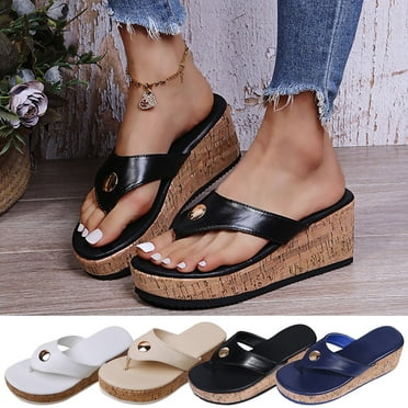 Cethrio Women's Platform Footbed Sandals- Wide Width on Clearance Slides Sandal Flip Flops Platform Clip-Toe Black Dressy Sandals/ Slides Size 9