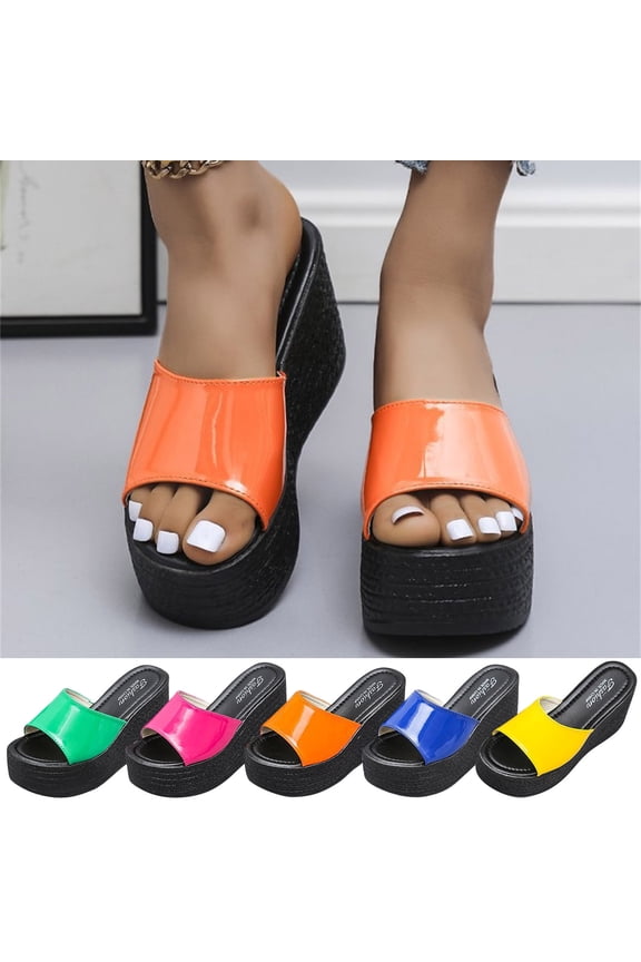 Women's Platform Footbed Sandals- 2025 Beach Platform Wedge Platform Wide Width Blue Dressy Sandals/ Slides Size 8.5