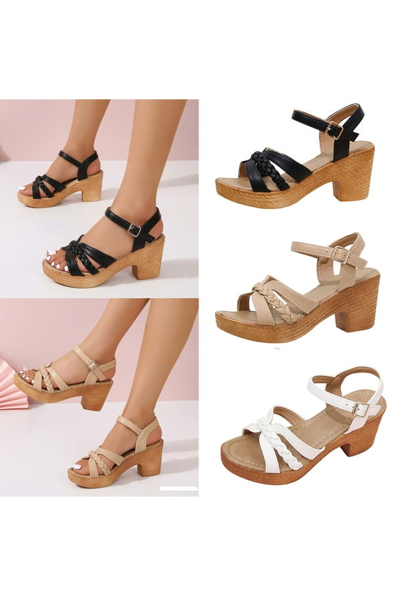 Women's Platform Footbed Sandals- 2025 Wide Width Open Toe Heel Platform Heel Buckle Buckle White Dressy Sandals/ Slides Size 6.5