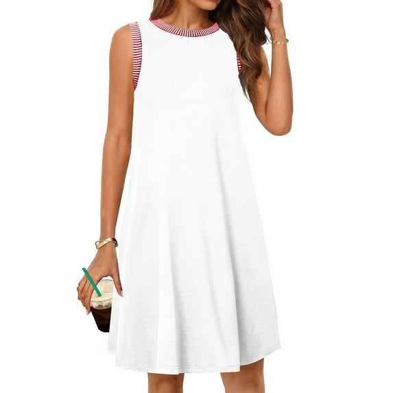 Cethrio Women's Summer Dresses, Sleeveless Holiday Beach Loose Midi Dresses White Size XL