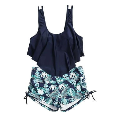 Cethrio Womens Bikini- Solid Strap Deep V Sexy Split Set Two-piece Swimwear Navy