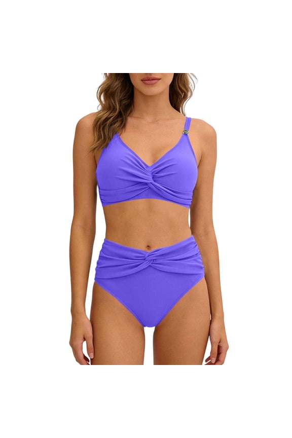 Womens Bikini Swimsuits, Two Piece High-waisted Summer Vacation Swimsuit Tops and Swimsuit Bottoms Purple Size M