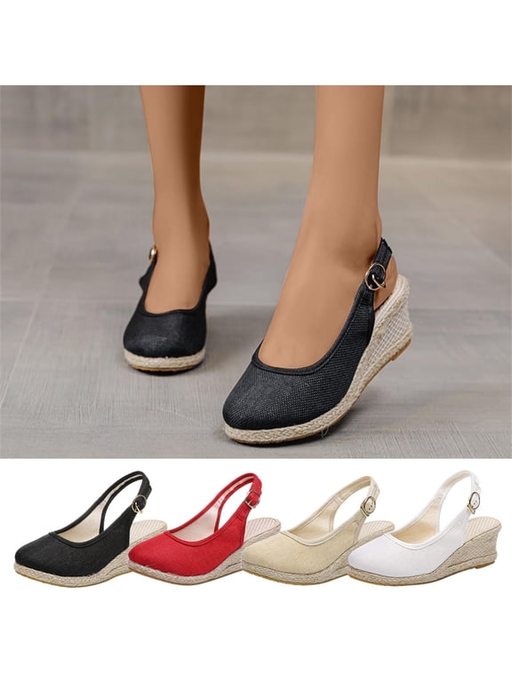 Womens Comfortable Wedge Sandals- Slides Sandal Heel Wedge Heel Espadrille 2025 Wide Width Black Dressy Sandals/ Slides Size 6.5