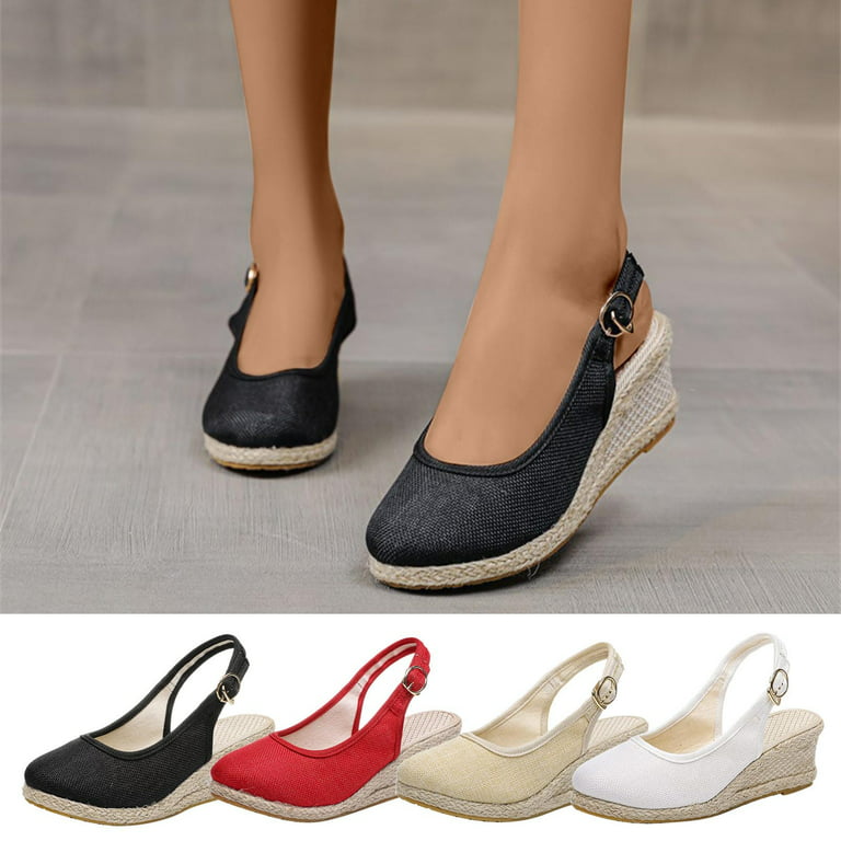 Cethrio Womens Comfortable Wedge Sandals- Wide Width Slides Sandal Heel  Wedge Heel Espadrille on Clearance Black Dressy Sandals/ Slides Size 9 