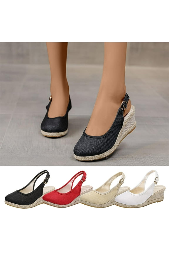 Womens Comfortable Wedge Sandals- Wide Width Slides Sandal Heel Wedge Heel Espadrille 2025 Black Dressy Sandals/ Slides Size 9